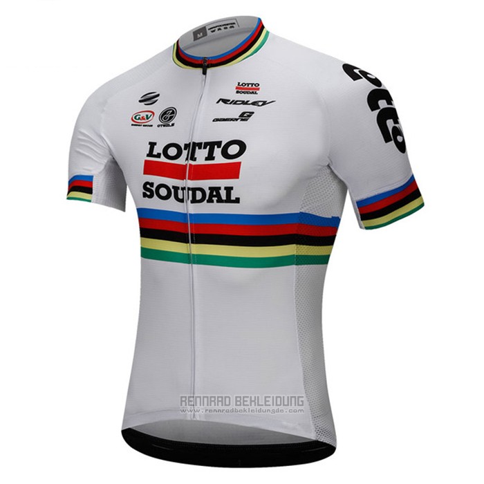 2018 Fahrradbekleidung UCI Weltmeister Lotto Soudal Wei Trikot Kurzarm und Tragerhose